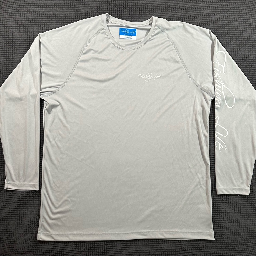 Fishing Life XL Gray UPF 50 Long Sleeve Fishing Shirt Compass Graphic - Picture 2 of 7